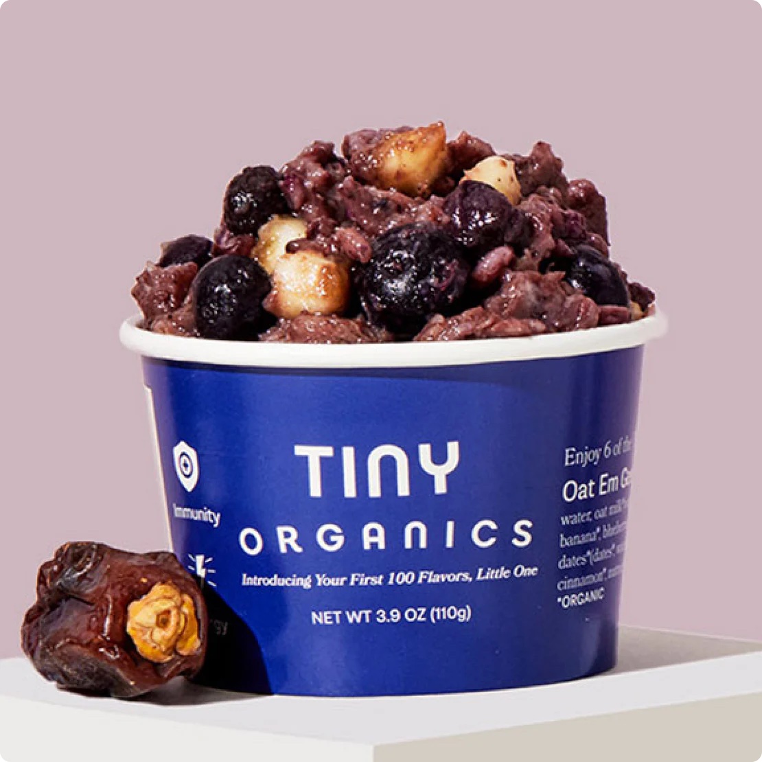 A close up of a blueberry and dates oatmeal blend.