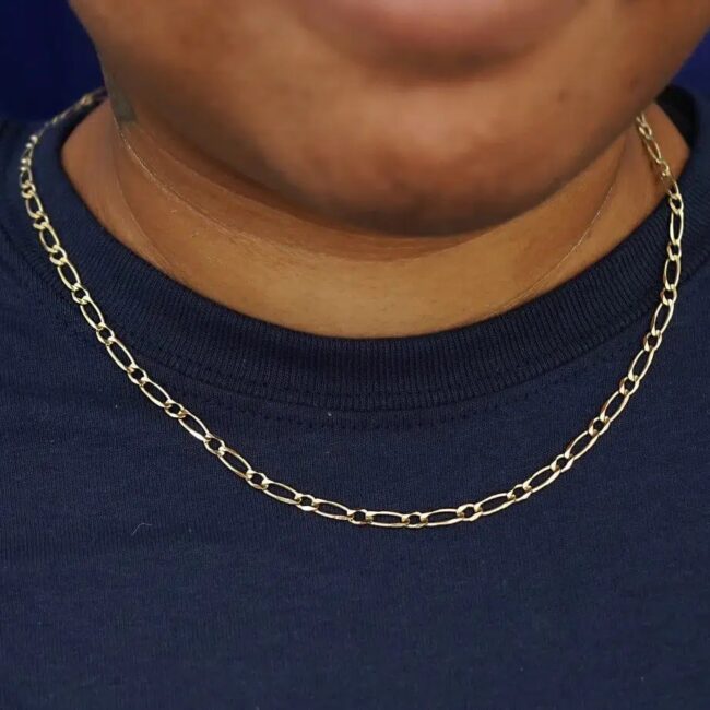 Close up of a chain on someone's neck.