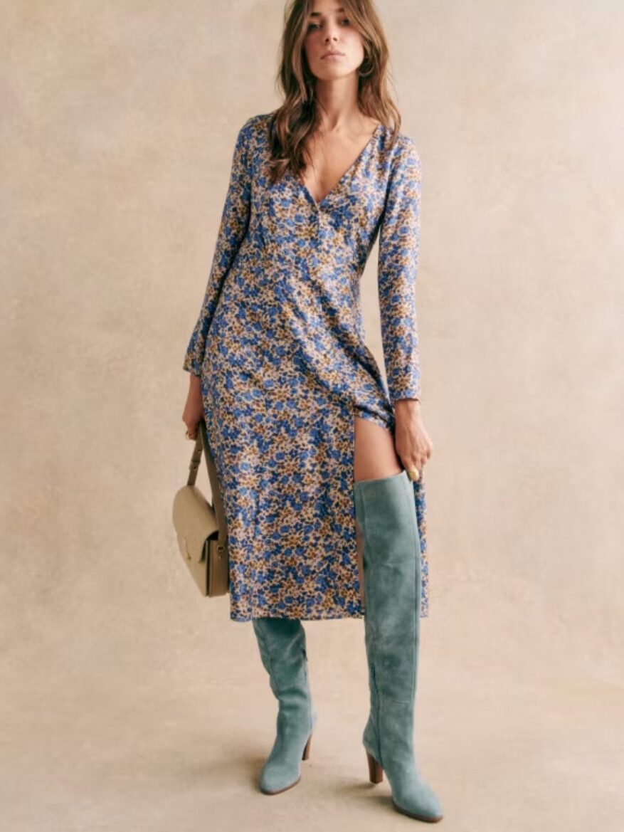 A model wearing sustainable boots from Sézane