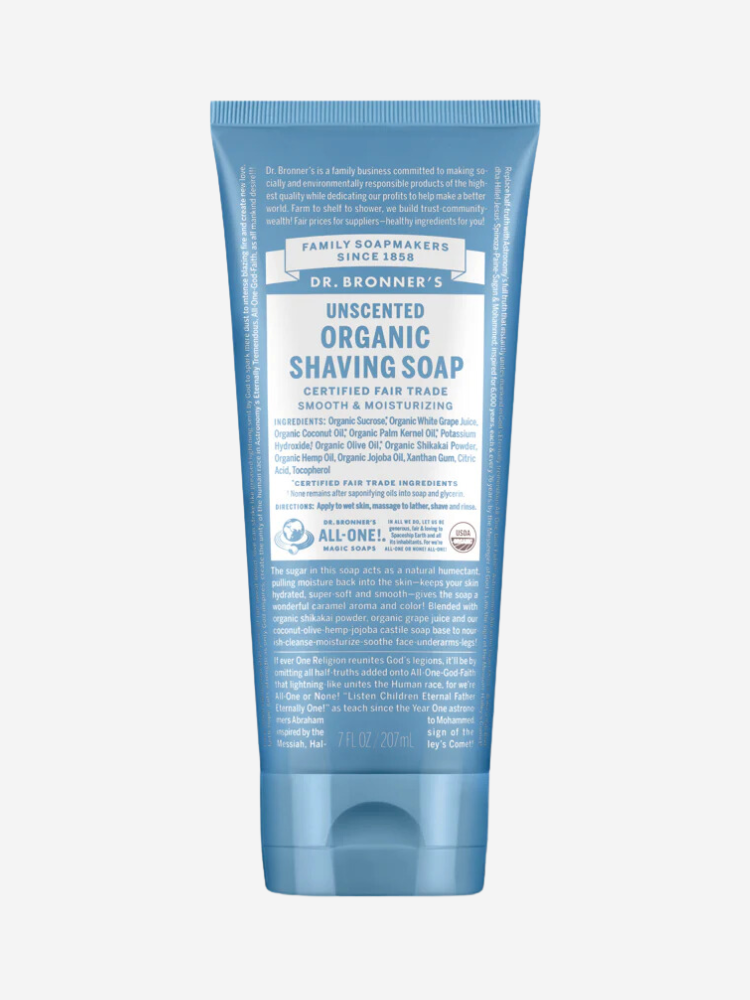 Dr. Bronner's shaving soap.