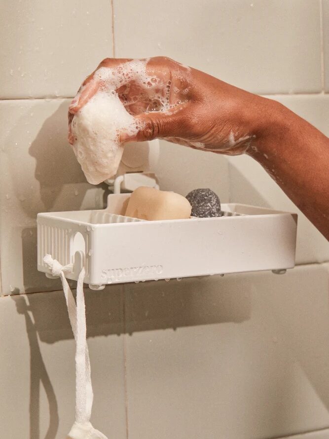 A lathered superzero shampoo bar.