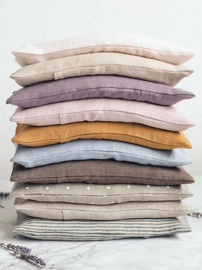 A stack of Cozy linen sleep masks.